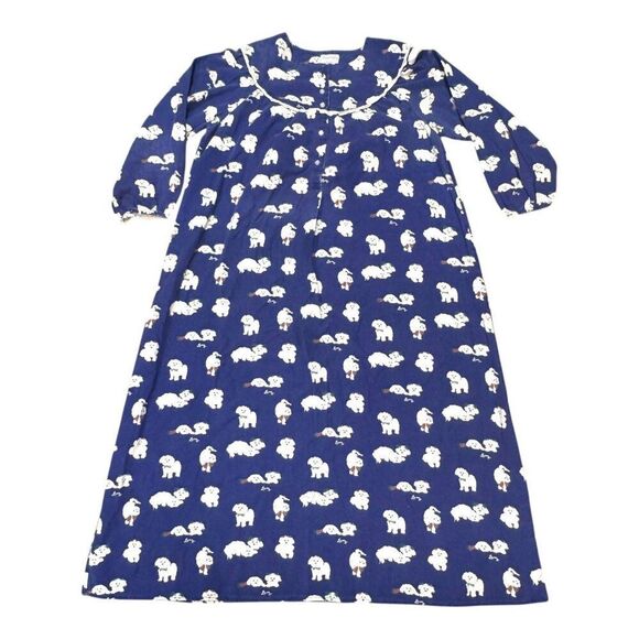 Lanz of Salzburg Womens Puppy Love Nightgown Sz Medium Blue Flannel Shih Tzu Dog - Picture 1 of 5